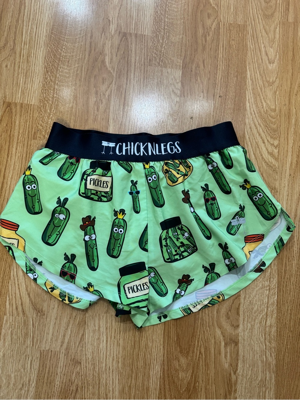 Chicknlegs Women's Green Pickle Print Athletic Shorts